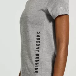 Mujer Saucony Camisetas*Mujer Stopwatch Graphic Short Sleeve Light Grey Heather Graphic